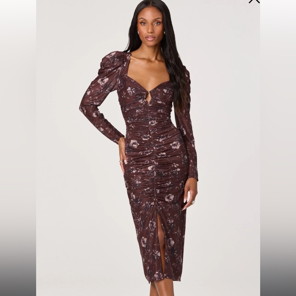 Astr Long Sleeve Floral Brown Dress
